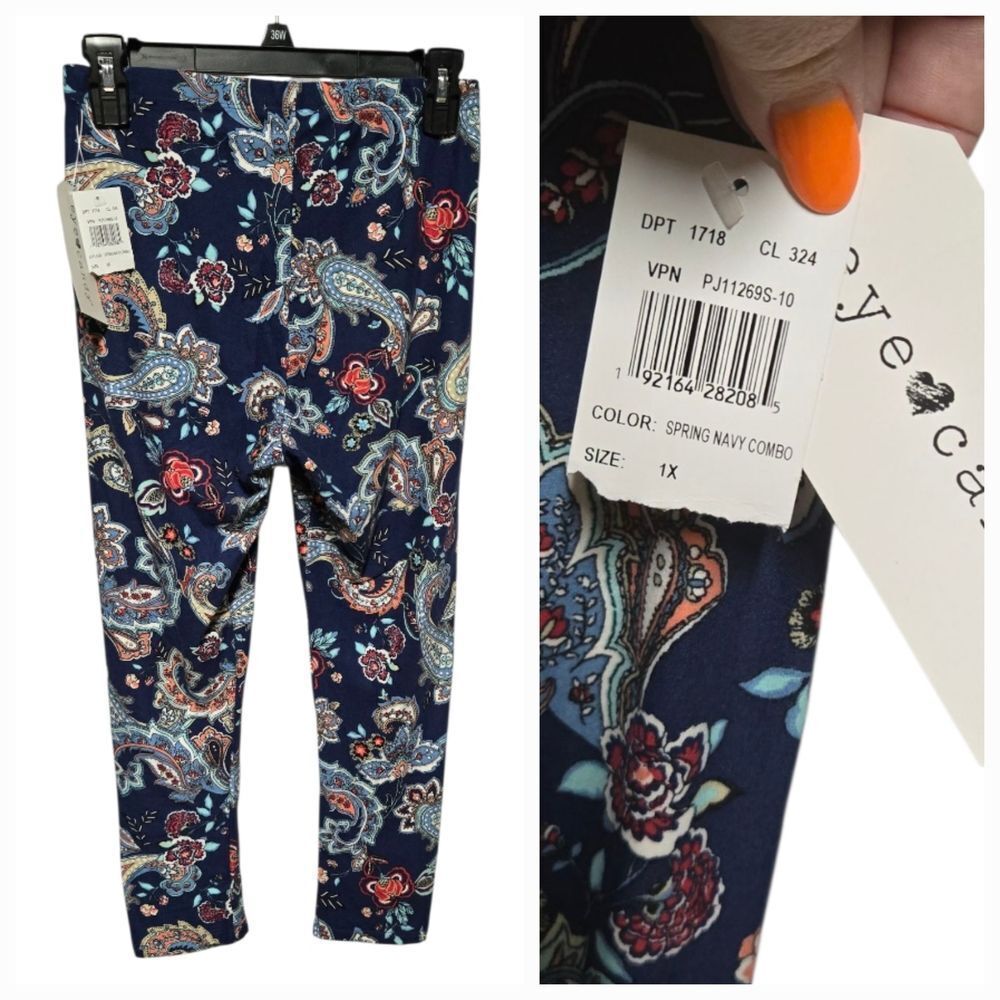 NWT Eye Candy Women’s 1X Navy Paisley Print Leggings Feminine Boho Stretch Pants